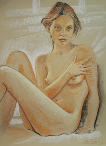 Julia Torres. Desnudo sentado cubriendose